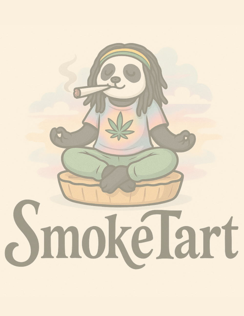 Illustration of a panda smoking a joint with 'SmokeTart' branding on a light background